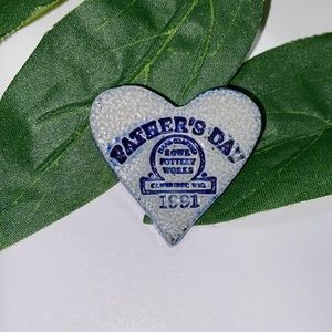 Rare Vintage 1991 Rowe Pottery Works Heart Pin Brooch “Father’s Day”